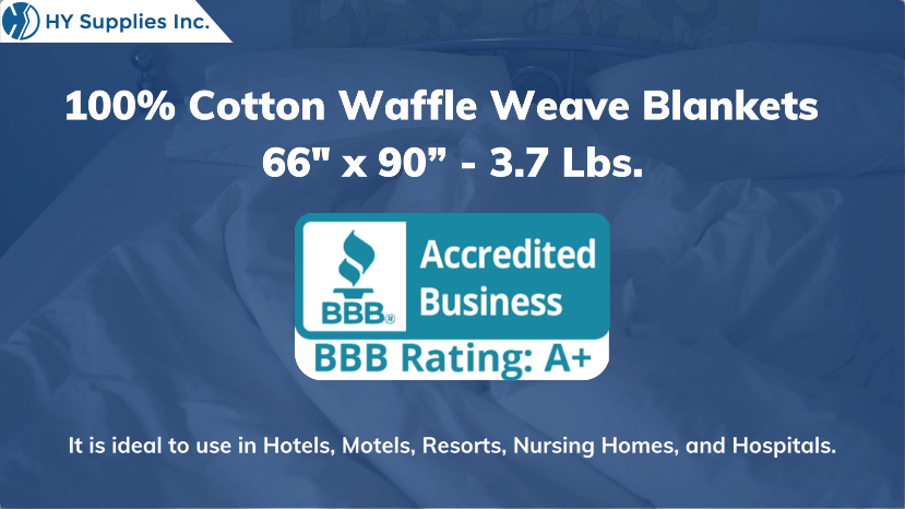 100% Cotton Waffle Weave Blankets - 66"" x 90” - 3.7 Lbs.