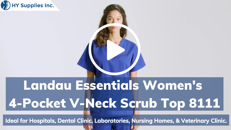 Landau Essentials Women's 4-Pocket V-Neck Scrub Top 