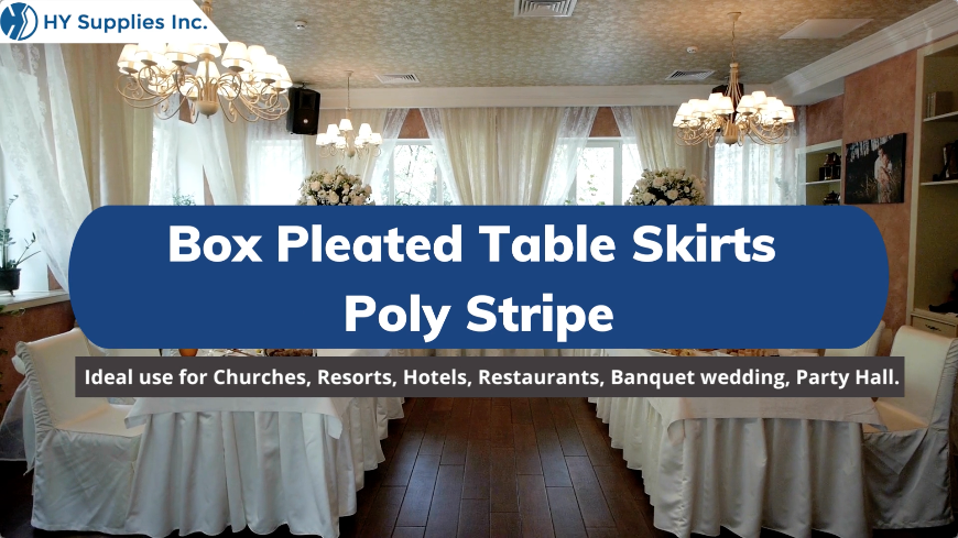 Box Pleated Table Skirts Poly Stripe