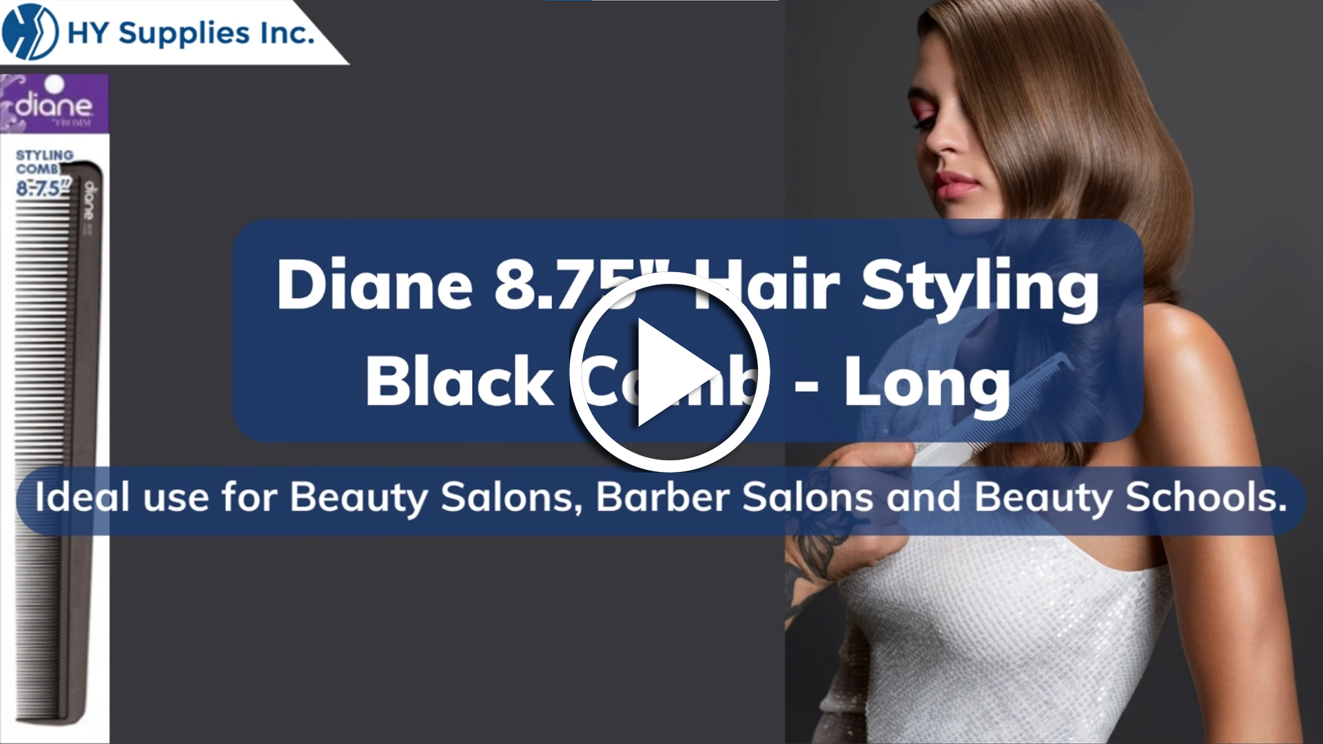 Diane 8.75" Hair Styling Black Comb - Long