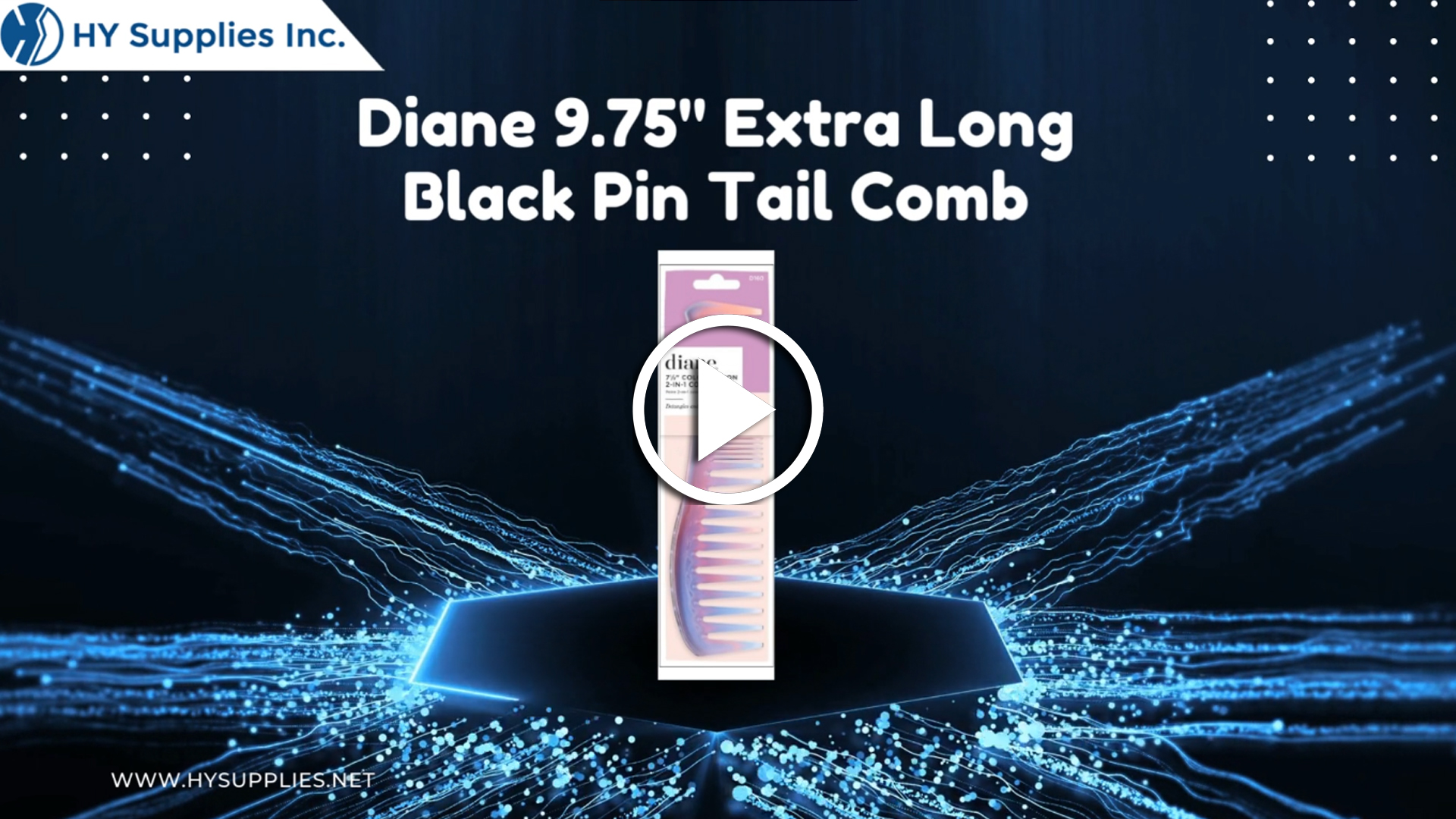 Diane 9.75" Extra Long Black Pin Tail Comb