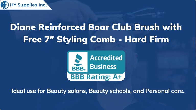 Diane Reinforced Boar Club Brush with Free 7"" Styling Comb - Hard Firm