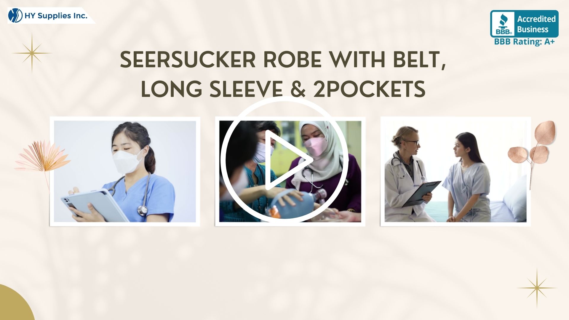 SEERSUCKER ROBE WITH BELT, LONG SLEEVE & 2POCKETS