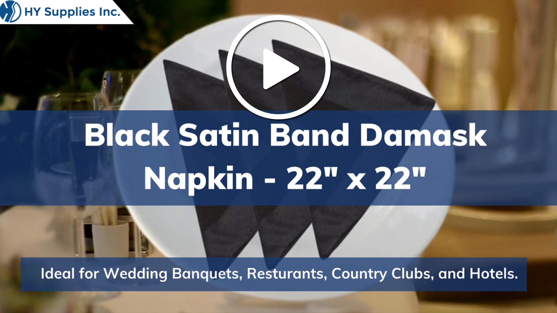 Black Satin Band Damask Napkin - 22" x 22"