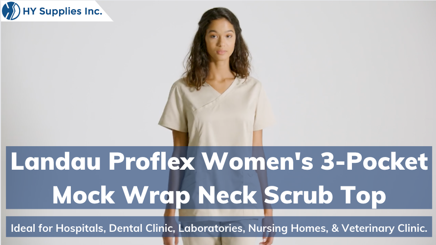 Landau Proflex Women's 3-Pocket Mock Wrap Neck Scrub Top