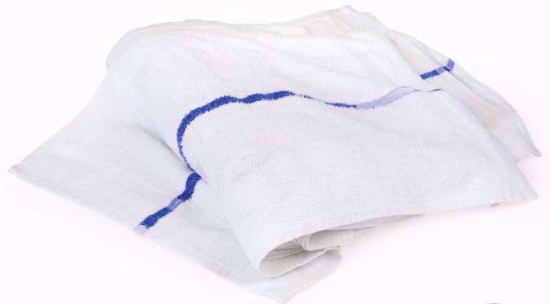 WHITE TOWEL w/ BLUE CENTER STRIPE - 16" x 27"