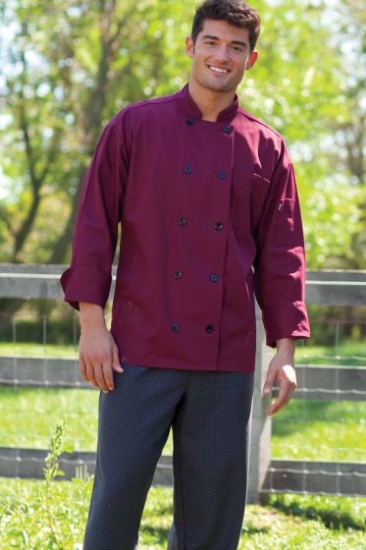 Burgundy, Moroccan Chef Coat, 65/35 poly cot.,