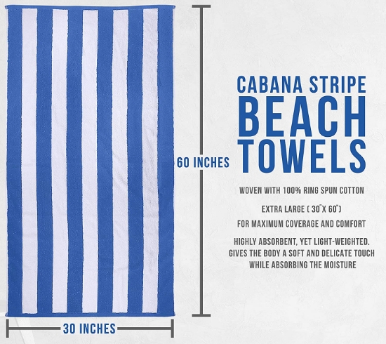 4-Pack: 30 x 60 Ultra-Soft 100% Cotton Striped Pool Cabana Hotel