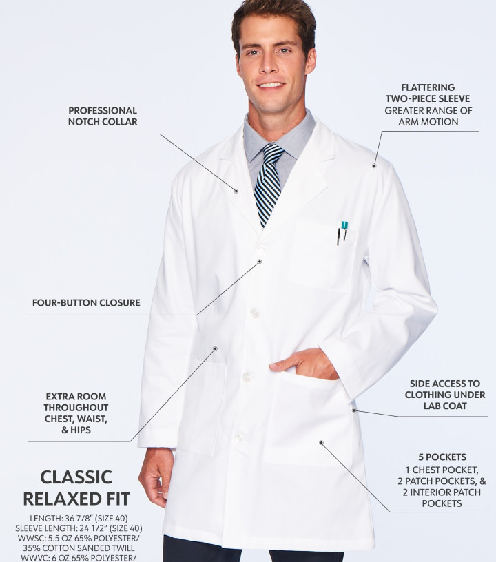 Lab Coats Men Landau Essentials Relaxed Fit 5-Pocket 4-Button