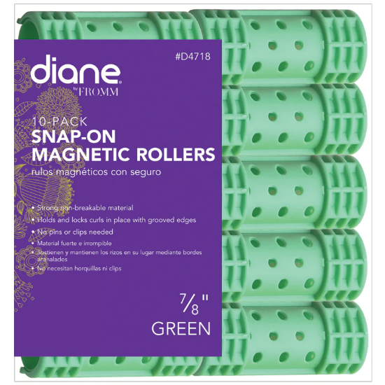Diane 7/8" Snap-On Magnetic Rollers Green - Pack of 10