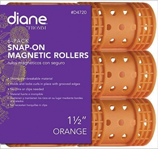 Diane 1.5" Snap-On Magnetic Rollers Orange - Pack of 6