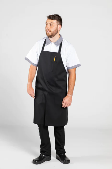 Wholesale Bib Aprons for Chefs with Pencil Patch Pocket- Black