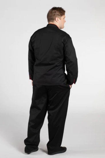 Murano Executive Chef Coat , black with red piping