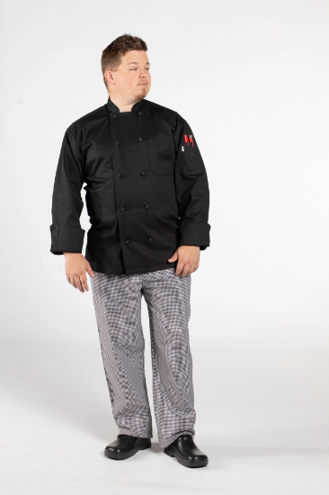 classic knot chef coats, black, long sleeve