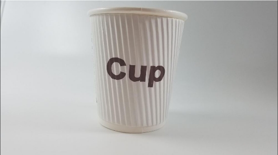 Coffee Cup and Lid with Brown print "Cup"