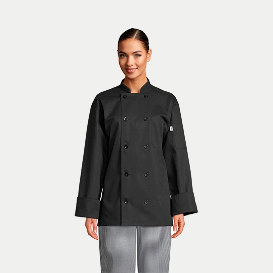 Black, Workhorse Laundry Chef Coat, 100% spun poly	