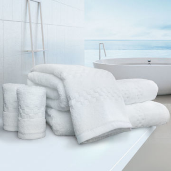 Bath Towel 27x50, 14 lb., 100% Cotton, Dobby Border & Dobby Edge, White, 1  dozen
