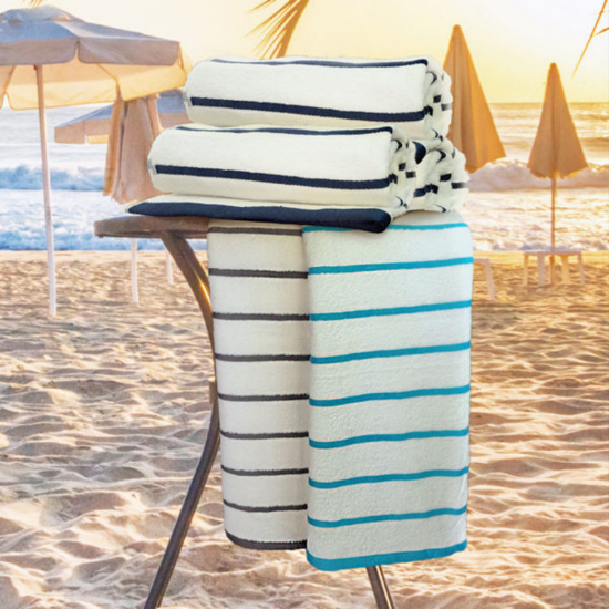 White with Navy Blue Striped Pool Towel	