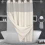 Beige, Shower Curtains w/ 12" sheer Voile Window	