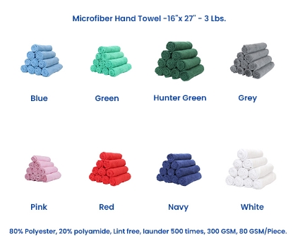 Microfiber Hand Towel -16"x 27" - 3 Lbs Microfiber Hand Towel -16"x 27" - 3 Lbs