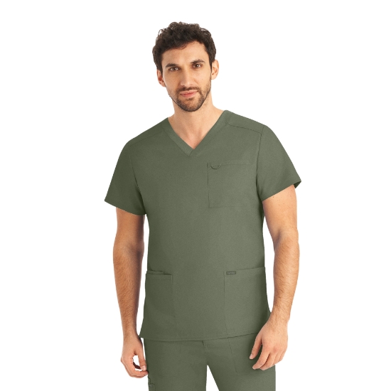 Olive Moss MEN'S - Landau ProFlex Men's 4-Pocket V-Neck Scrub Top