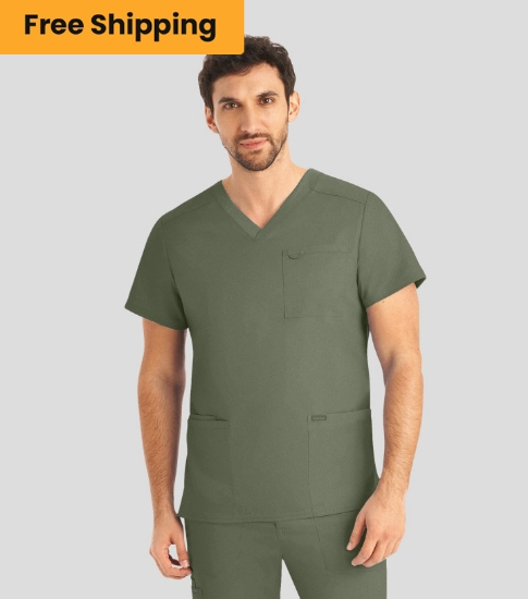 Olive Moss MEN'S - Landau ProFlex Men's 4-Pocket V-Neck Scrub Top