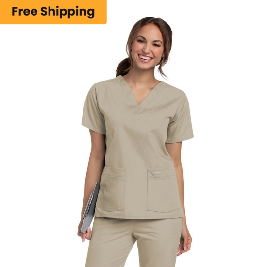 Landau Essentials Women's 4-Pocket V-Neck Scrub Top 