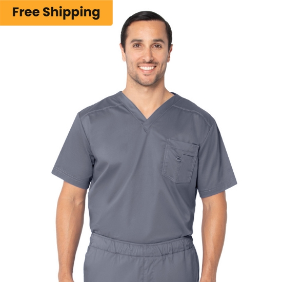 Landau Essentials Men's 1-Pocket V-Neck Scrub Top