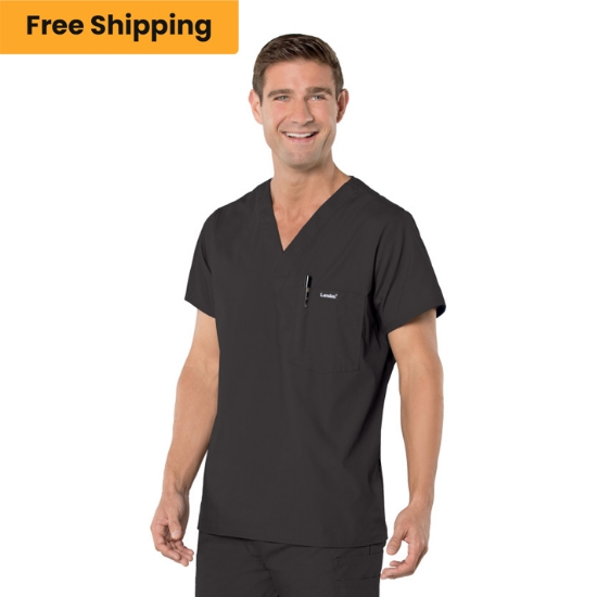 Landau Essentials Men's 1-Pocket V-Neck Scrub Top