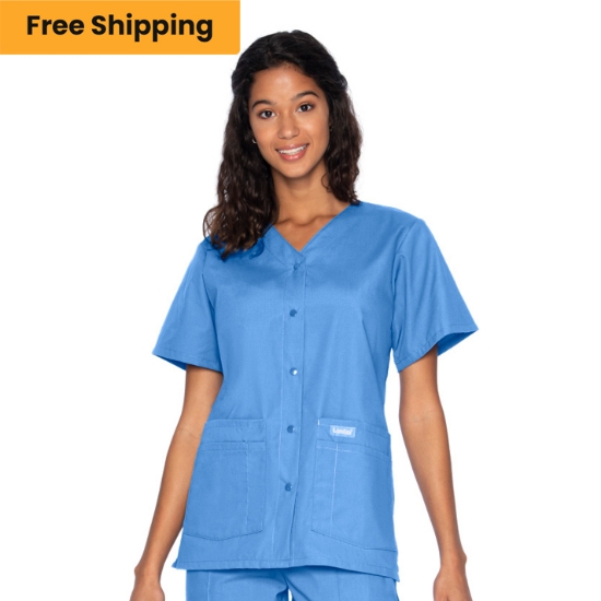 Landau Essentials Women's 4-Pocket V-Neck Scrub Top 