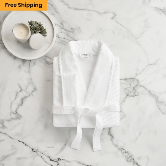 White Sophi Waffle Velour Bathrobes