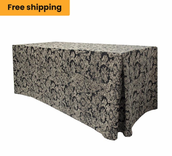 Black, Miranda Damask Fitted Tablecloth