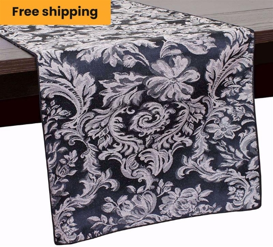 Miranda Damask Black Placemats & Runners - Free Shipping