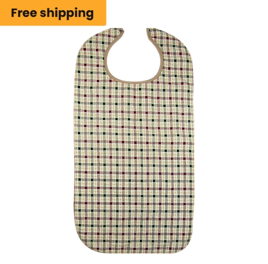 Autumn Beige Plaid Adult Bib