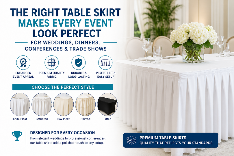 Professional Table Skirts for Events – Elevate Your Table Decor with Style and Function!