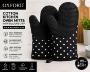 OXFORD Cotton Kitchen Oven Mitts With Silicone Grip – Black with White Dots