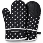 OXFORD Cotton Kitchen Oven Mitts With Silicone Grip – Black with White Dots