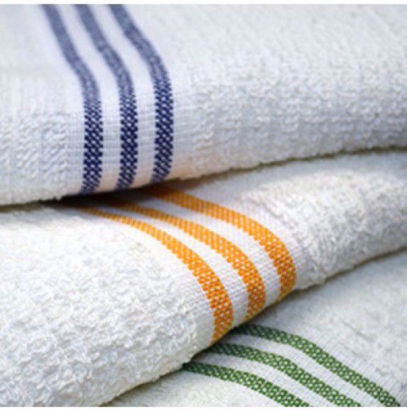 Oxford Ribbed White Pool Towels W/ Three Stripes