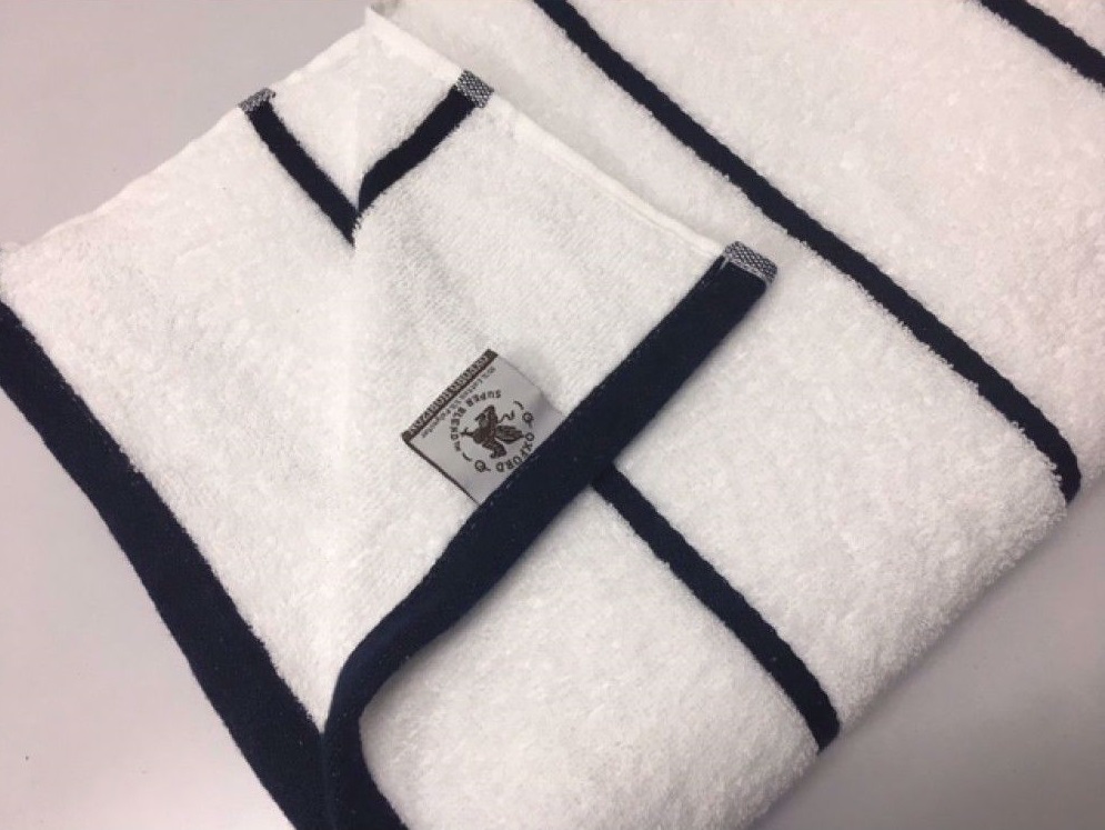 White Horizontal Navy Blue Stripe Pool Towels