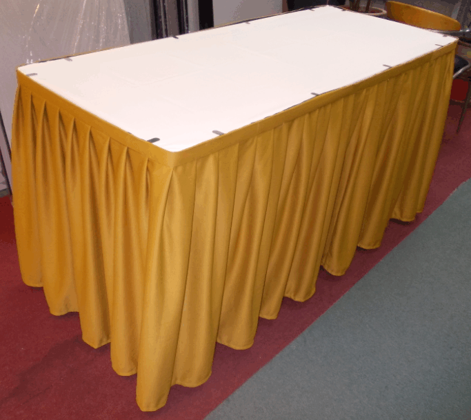 Gold pleated hotsell table skirt